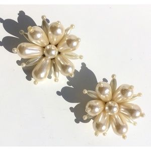 pair of large vintage faux pearl beaded Sewing Buttons 3D three dimensional